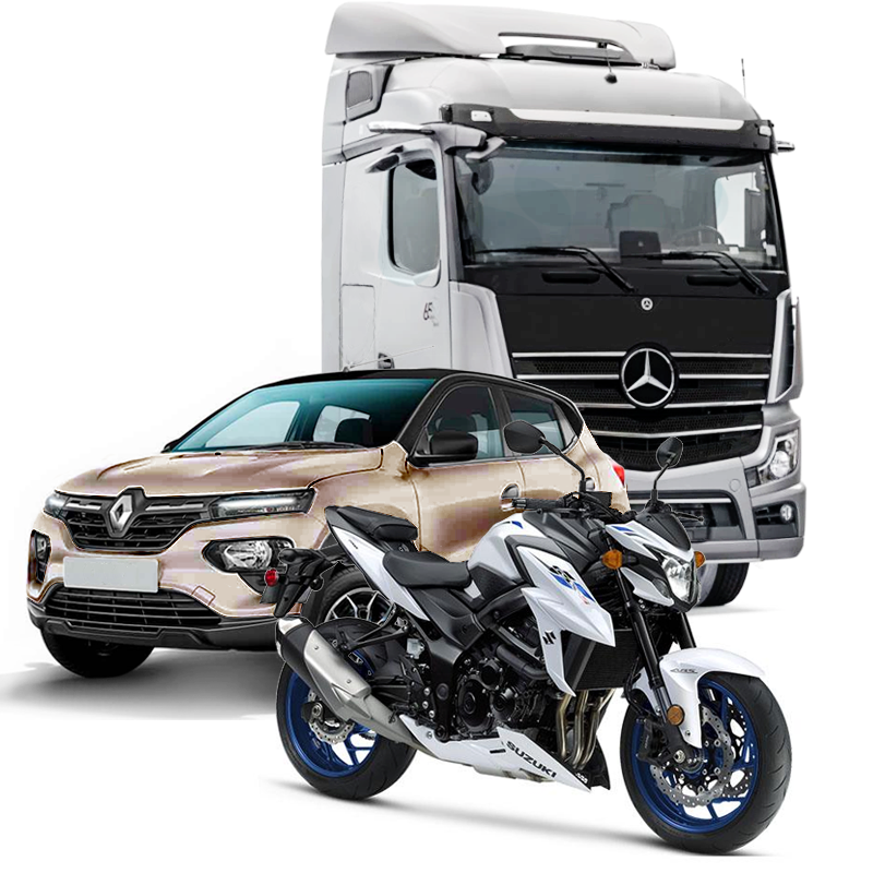 Automóveis, motos e caminhões